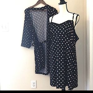 Cynthia Rowley polka dot spaghetti strap slip night gown and long sleeve robe